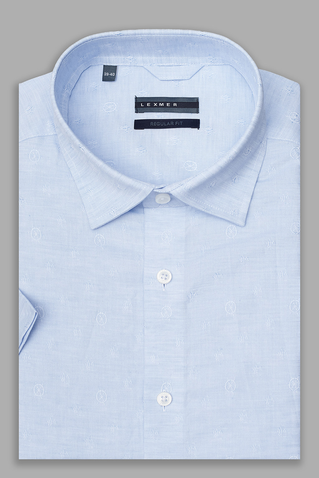 Голубая рубашка с микродизайном и коротким рукавом Regular Fit