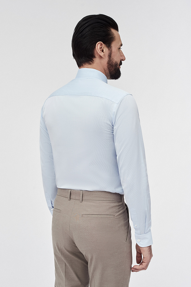 Голубая рубашка с микродизайном и эффектом stretch Slim Fit