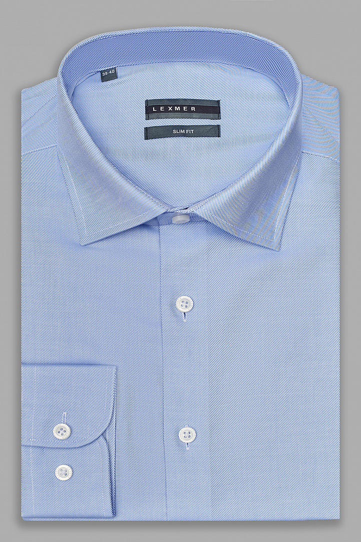 Голубая рубашка из хлопка с классическим воротником Slim Fit