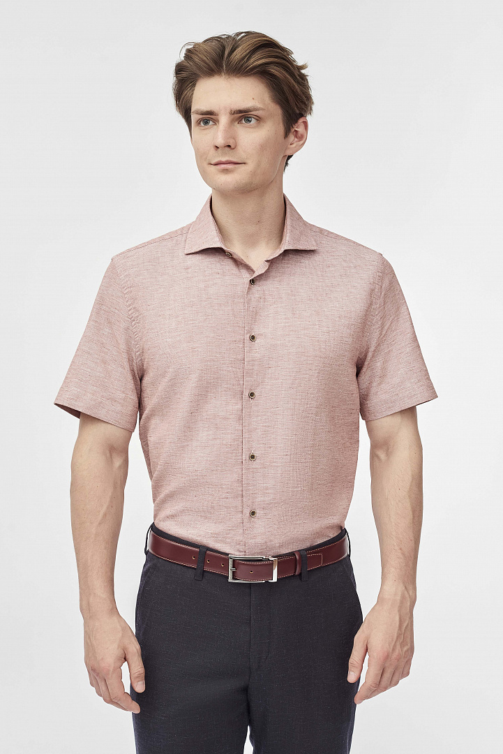 Рубашка из хлопка и льна с коротким рукавом Slim Fit