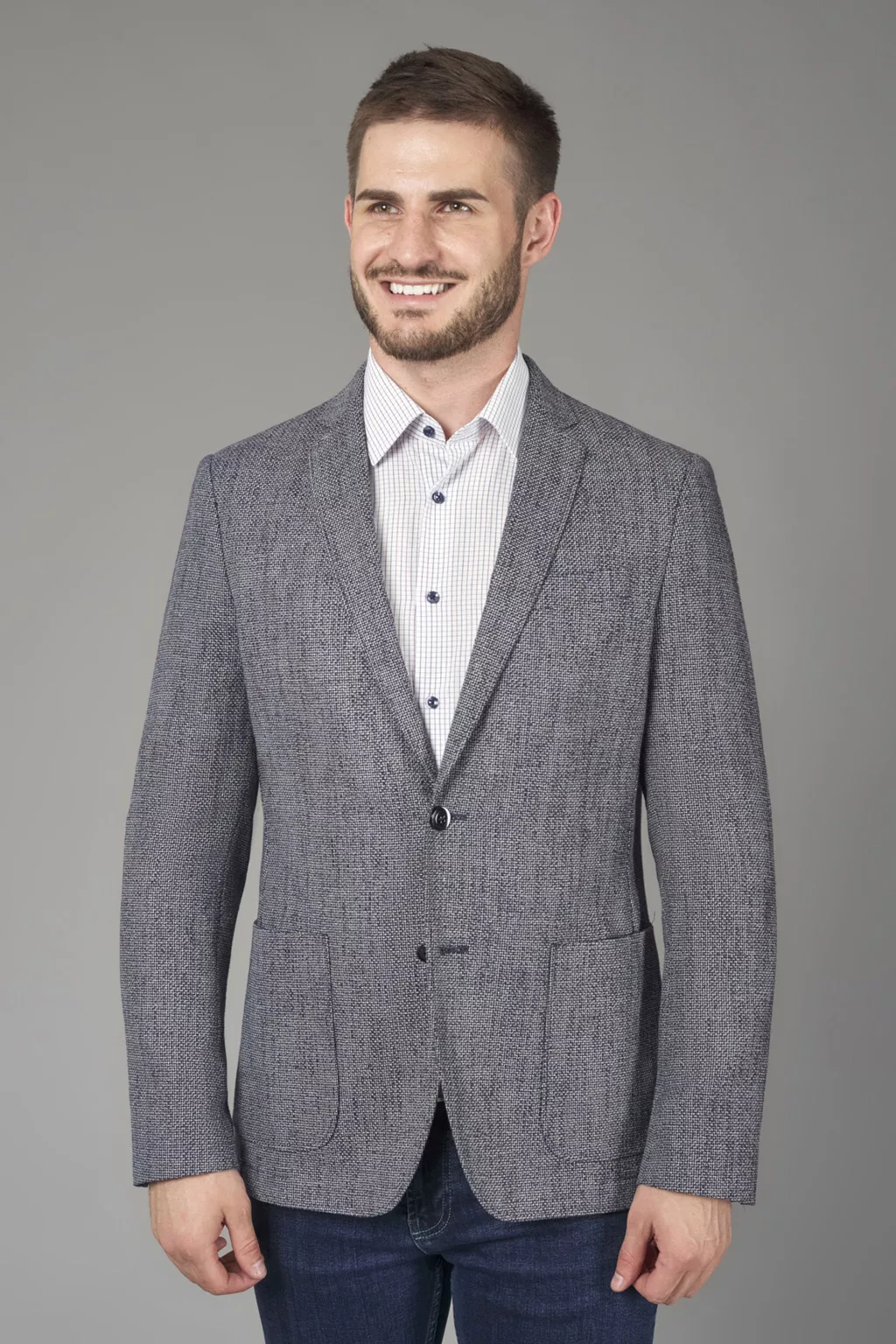Пиджак из меланжированной ткани с накладными карманами Regular Fit
