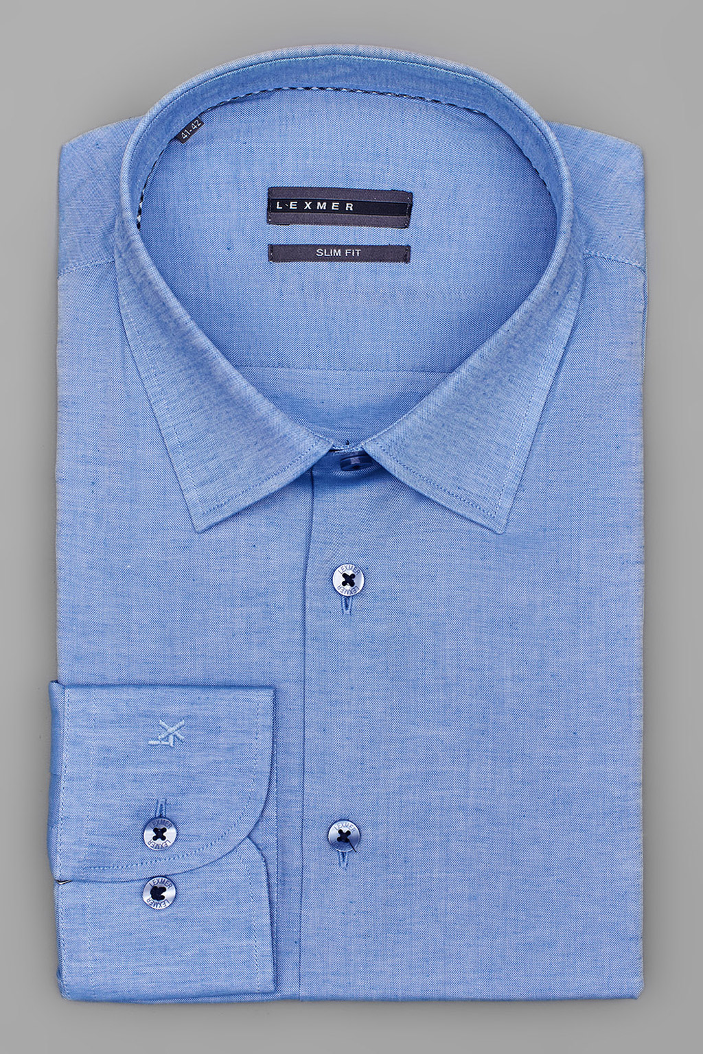 Синяя рубашка с содержанием льна на высокий рост Slim Fit