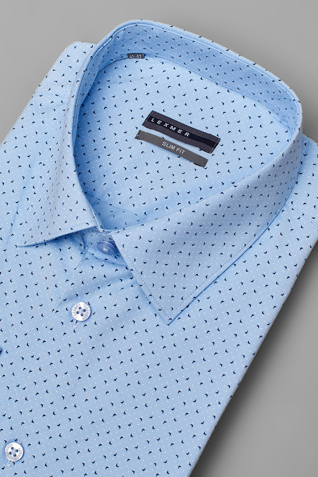 Голубая рубашка с микродизайном на высокий рост Slim Fit