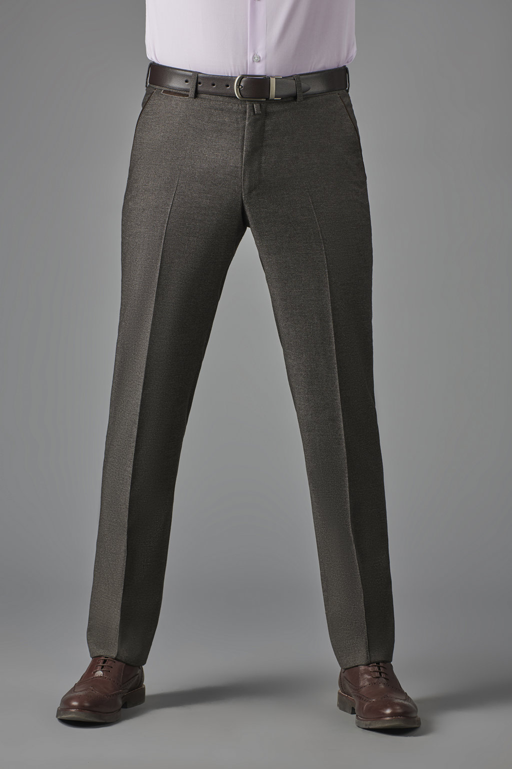 Коричневые брюки из итальянской шерстяной ткани Zignone Slim Fit