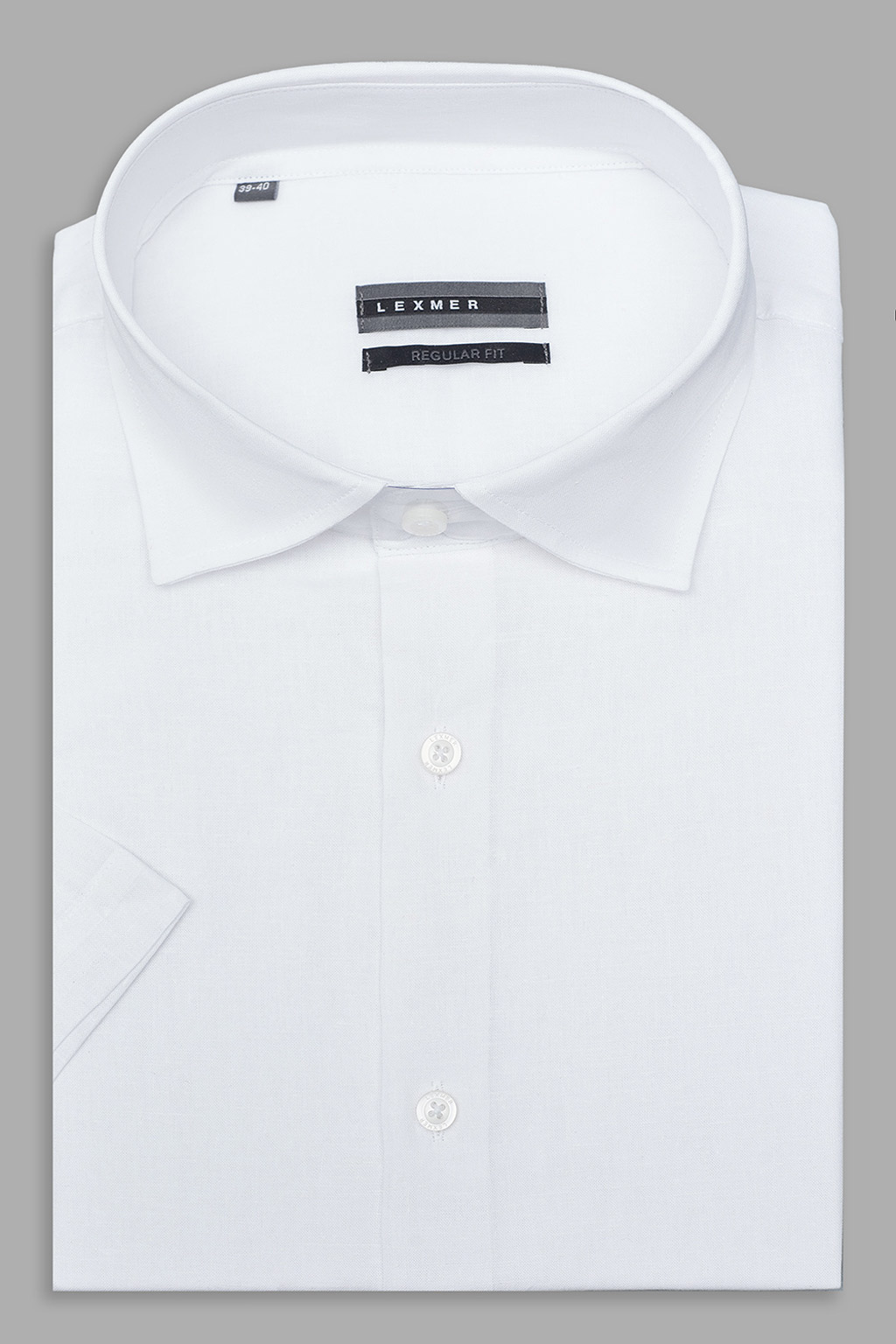 Белая рубашка изо льна и хлопка с коротким рукавом Regular Fit
