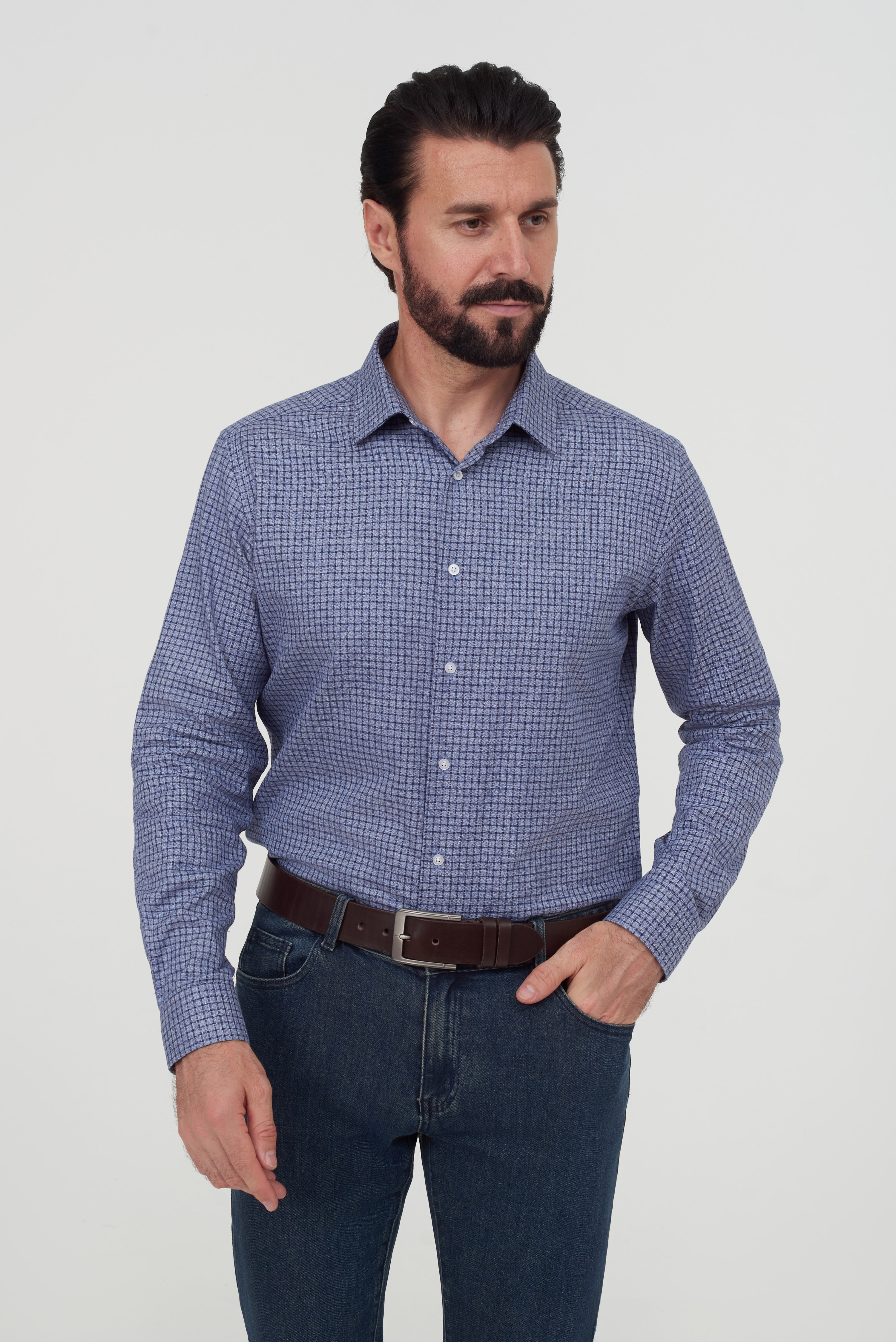 Синяя рубашка в клетку Slim Fit
