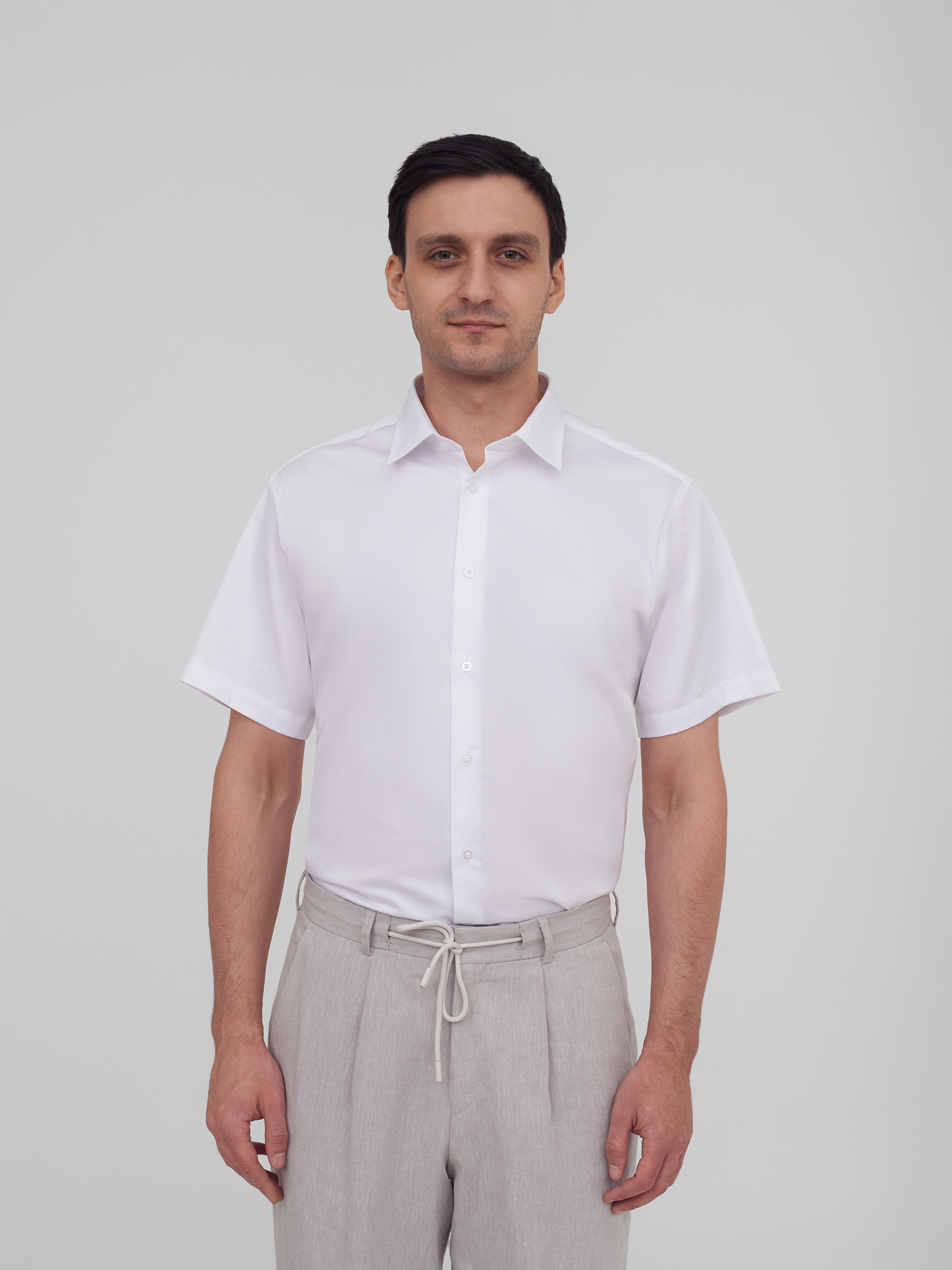 Однотонная хлопковая рубашка c коротким рукавом Regular Fit