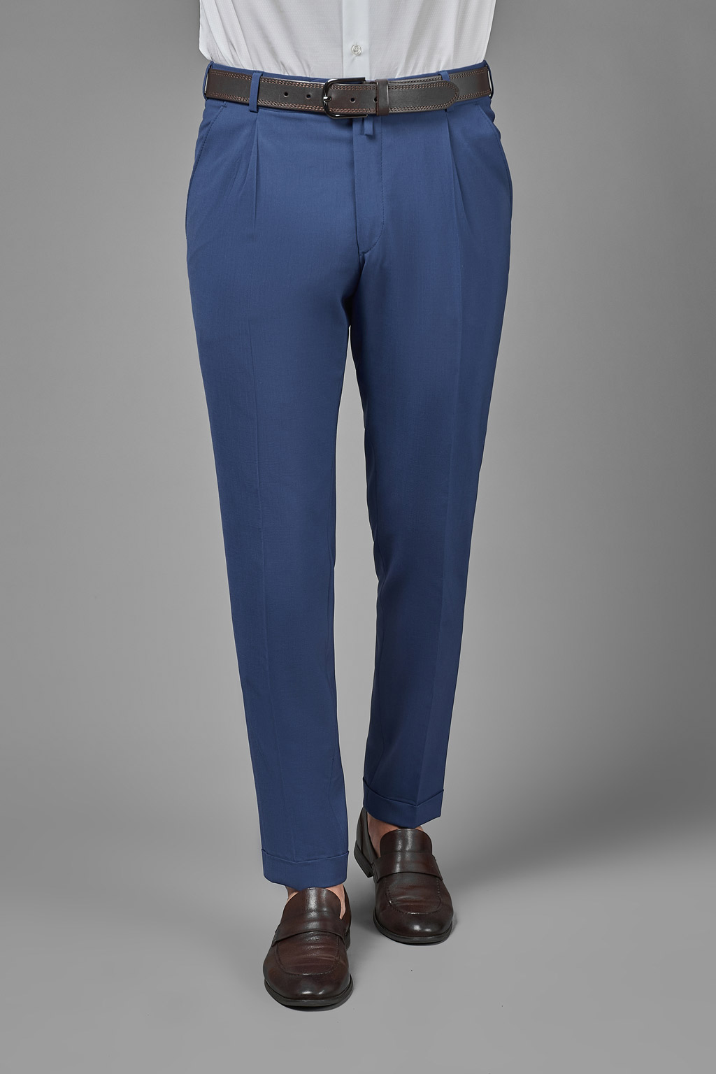 Синие брюки из итальянской брюки с зажимами Slim Fit