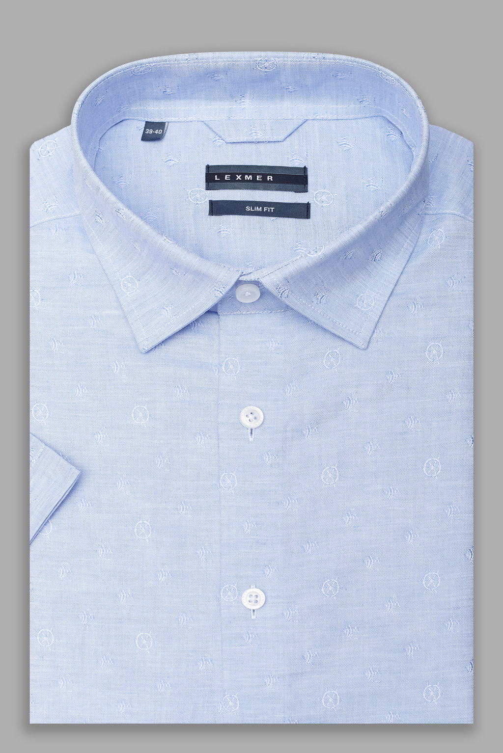 Голубая рубашка с микродизайном и коротким рукавом Slim Fit