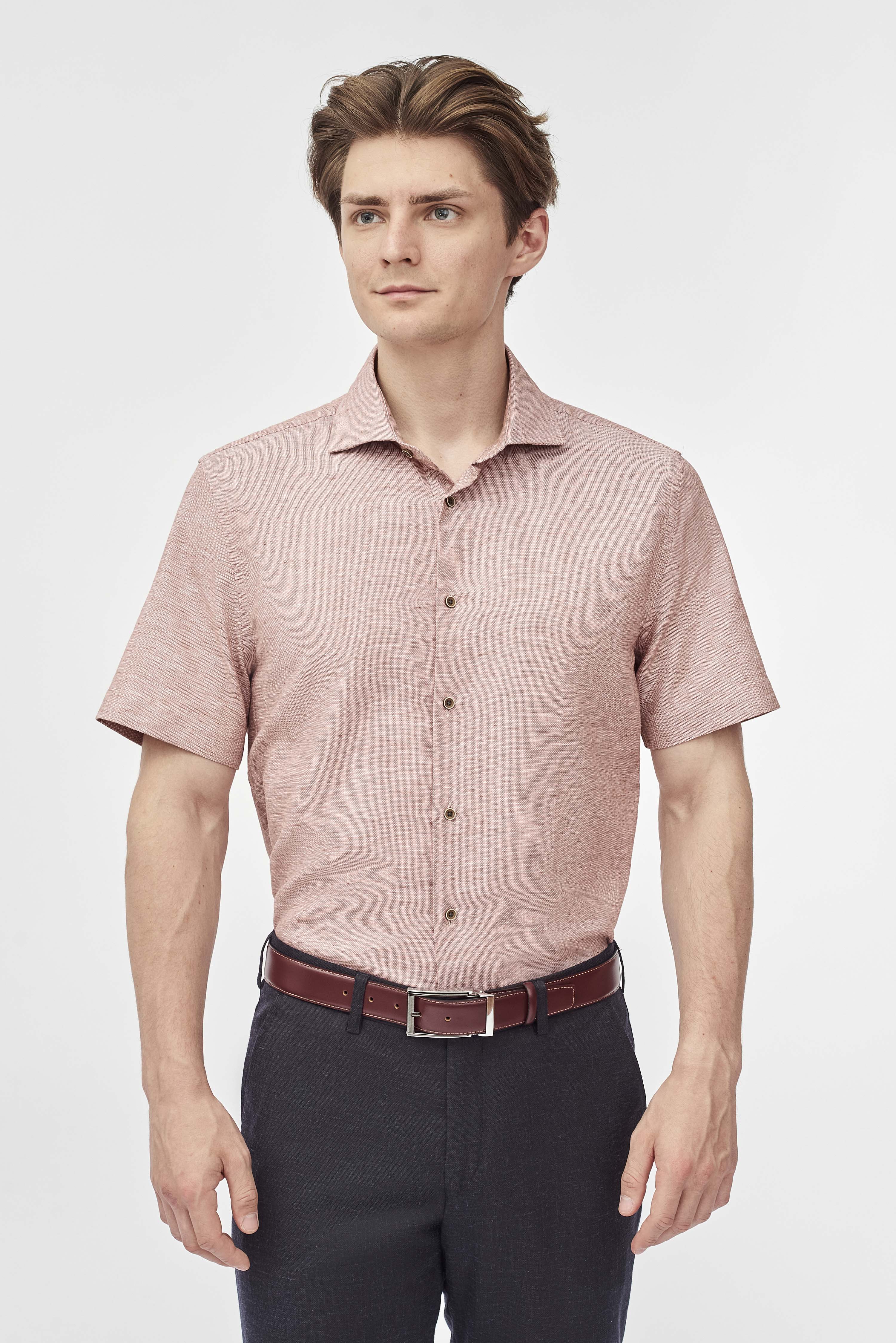 Рубашка из хлопка и льна с коротким рукавом Regular Fit