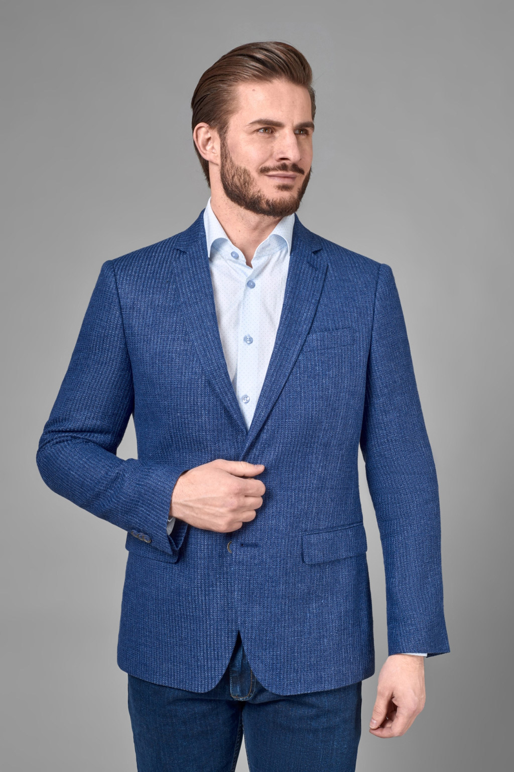Пиджак из итальянской ткани Guabello со льном и шерстью Regular Fit