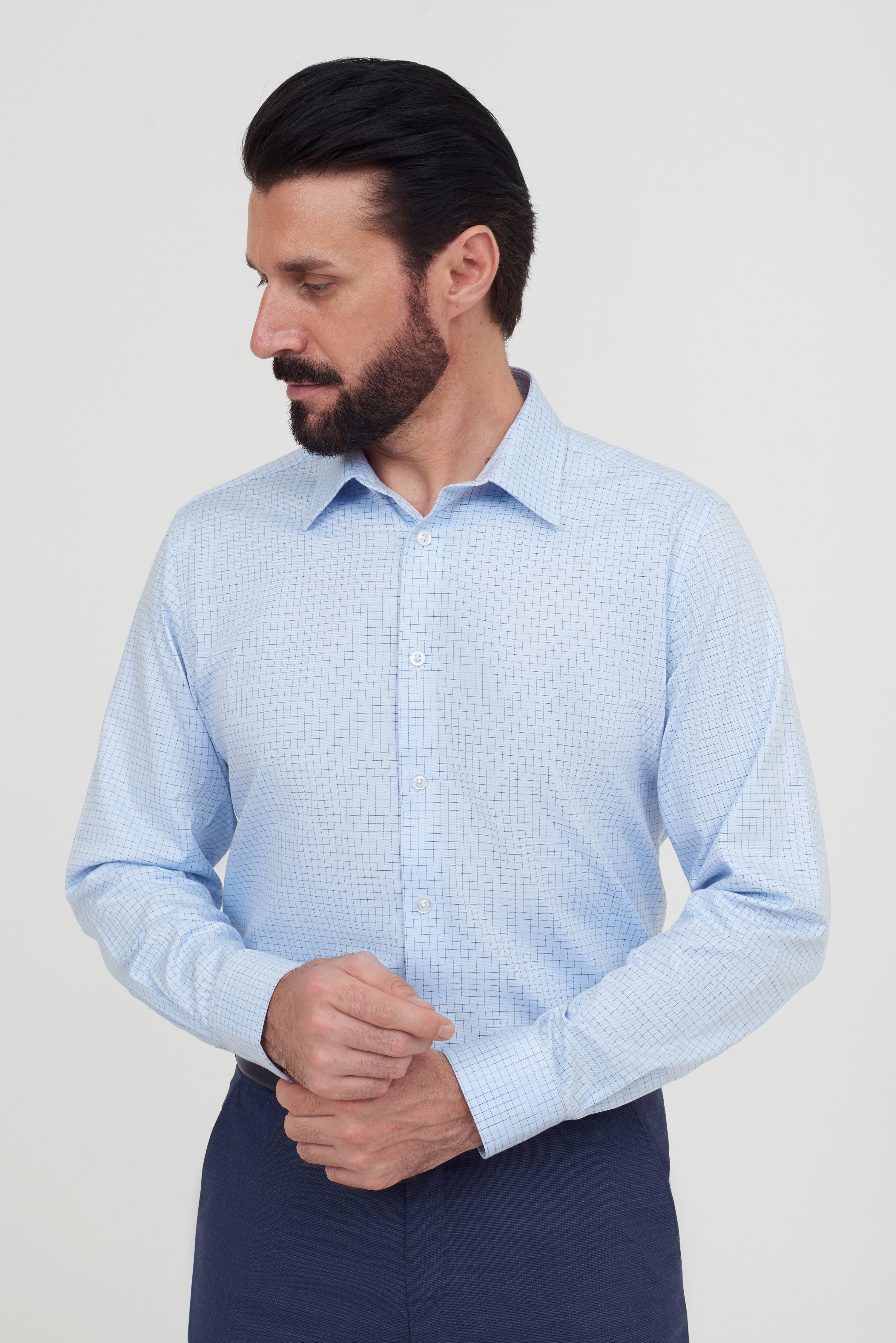 Хлопковая рубашка в тонкую клетку Slim Fit