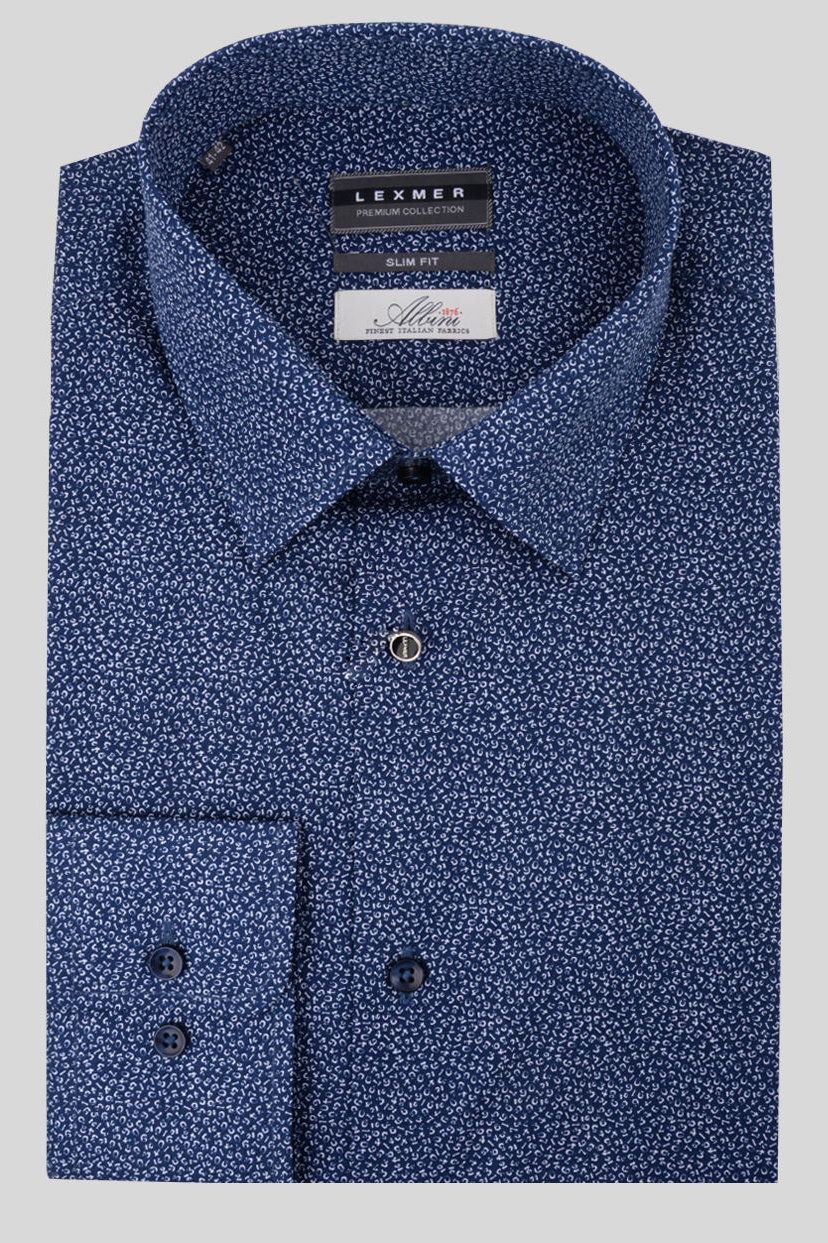 Темно-синяя рубашка из итальянской ткани Slim Fit