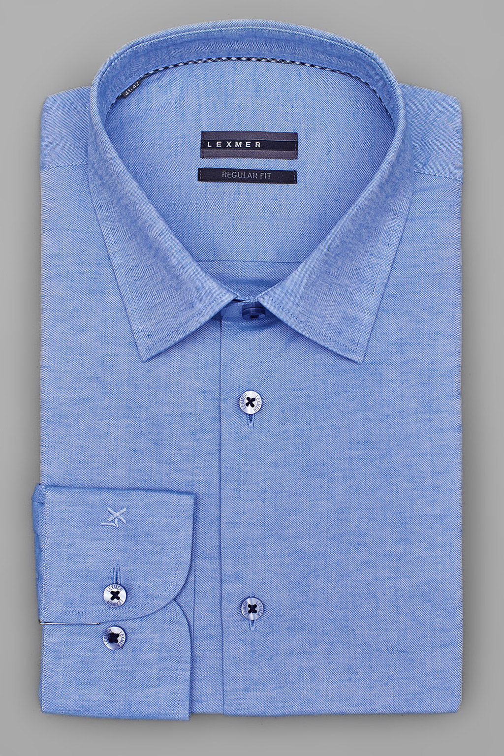 Синяя рубашка с содержанием льна на высокий рост Regular Fit