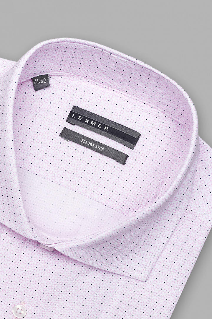 Розовая рубашка с микродизайном и французским воротником Slim Fit