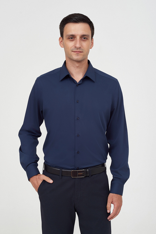 Однотонная рубашка с добавлением бамбука Slim Fit