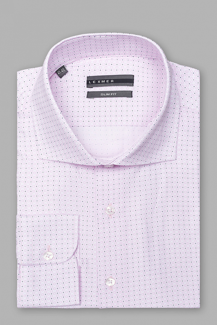 Розовая рубашка с микродизайном и французским воротником Slim Fit