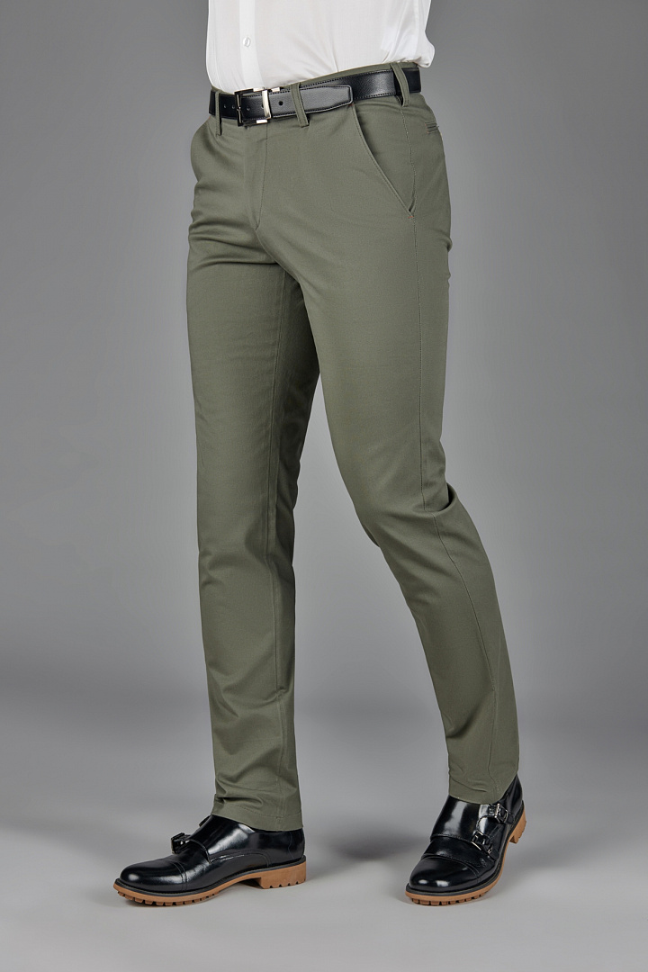 Хлопковые зеленые брюки чинос Slim Fit