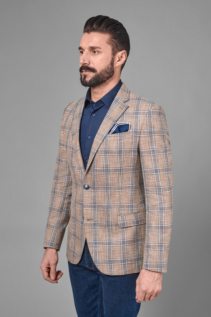 Пиджак из итальянской ткани Guabello со льном и шерстью Slim Fit