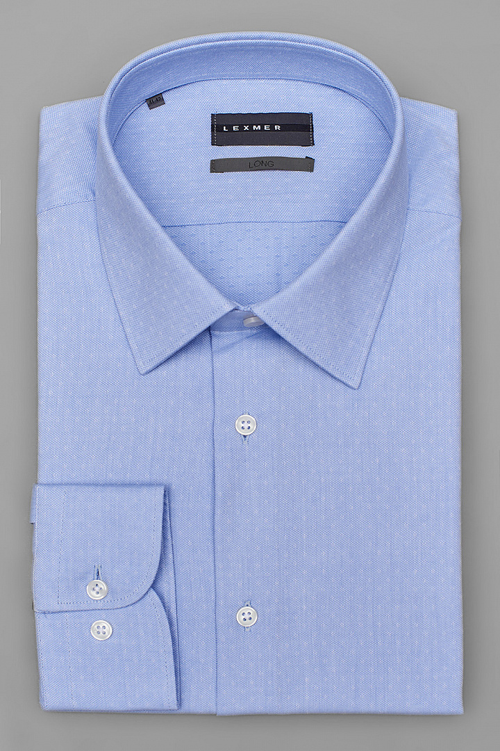Голубая рубашка из фактурной ткани на высокий рост Regular Fit