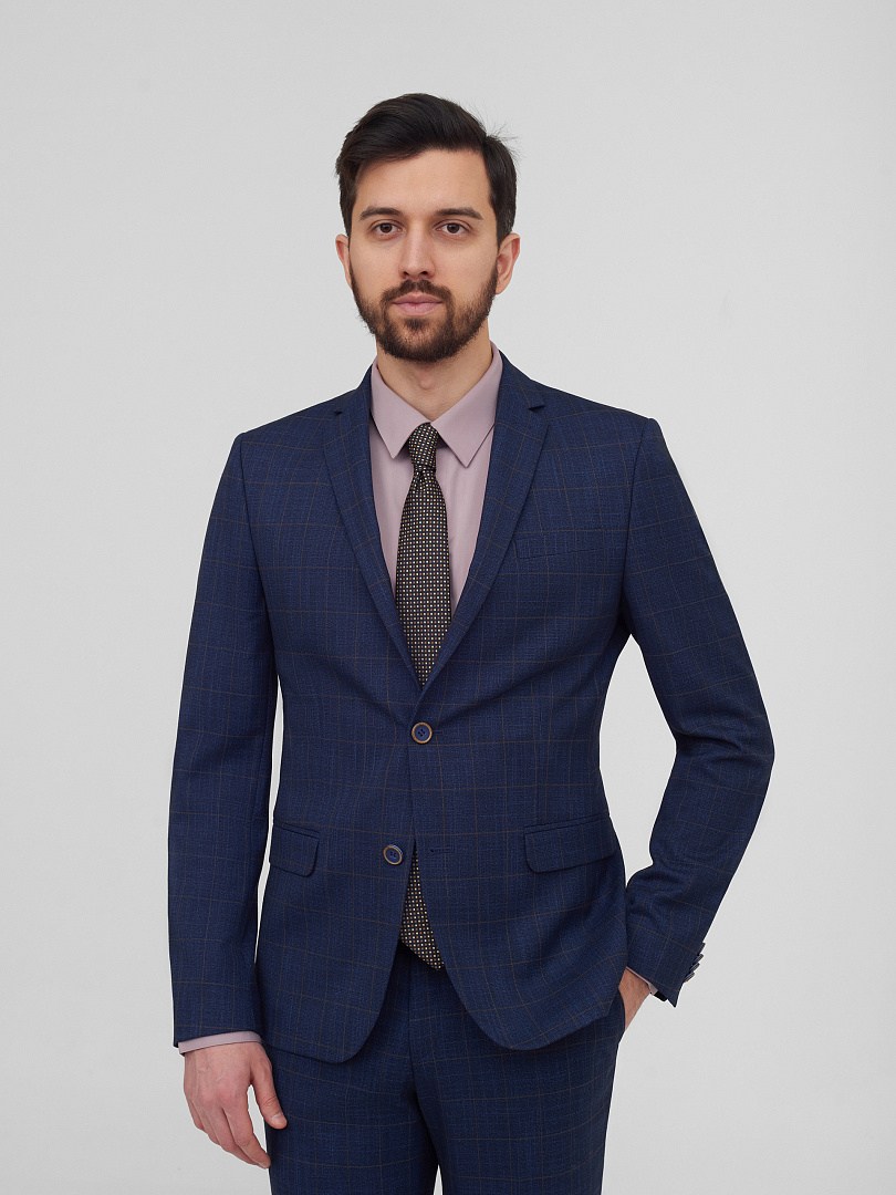 Тёмно-синий костюм в клетку Super Slim Fit