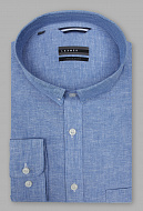 Голубая рубашка изо льна и хлопка с воротником на пуговицах Regular Fit
