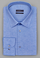 Синяя рубашка с содержанием льна на высокий рост Regular Fit