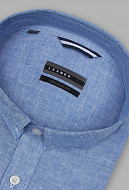 Голубая рубашка изо льна и хлопка с воротником на пуговицах Regular Fit