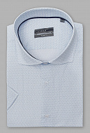 Голубая рубашка с коротким рукавом и мелким узором Slim Fit
