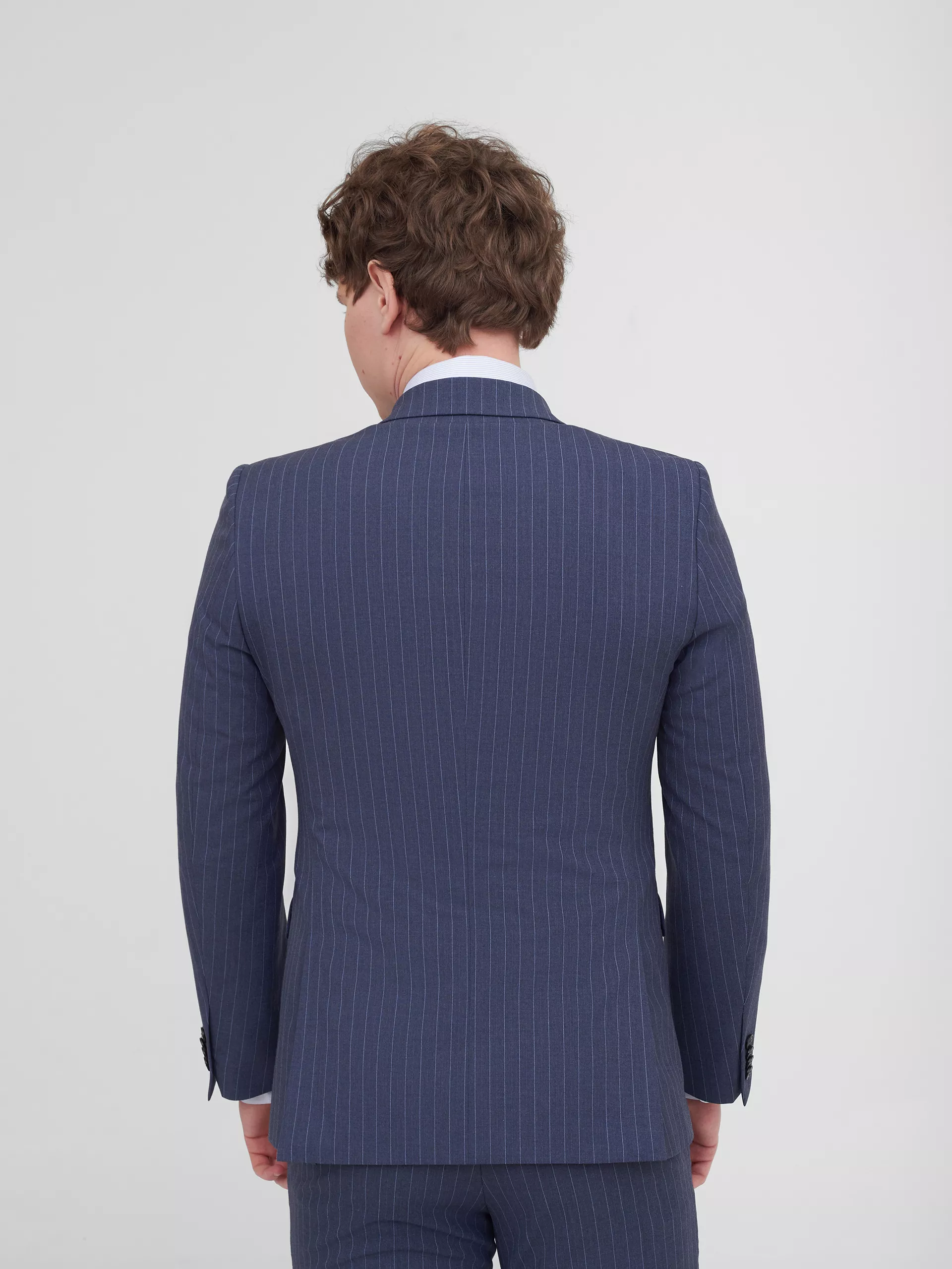 Синий костюм в полоску Slim Fit
