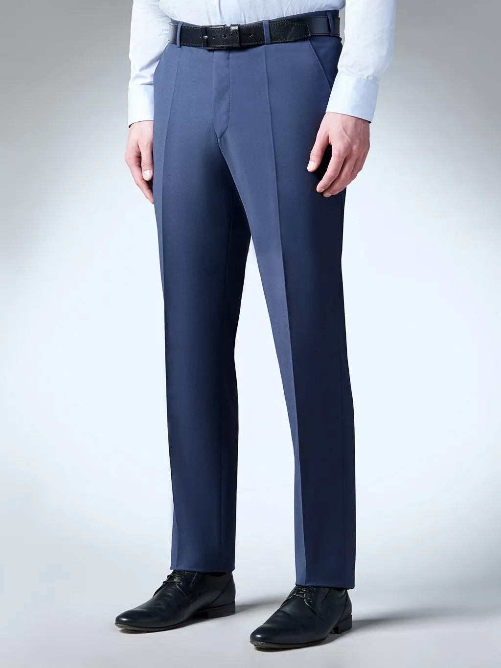 Костюмные темно-синие брюки из гладкой шерстяной ткани Regular Fit