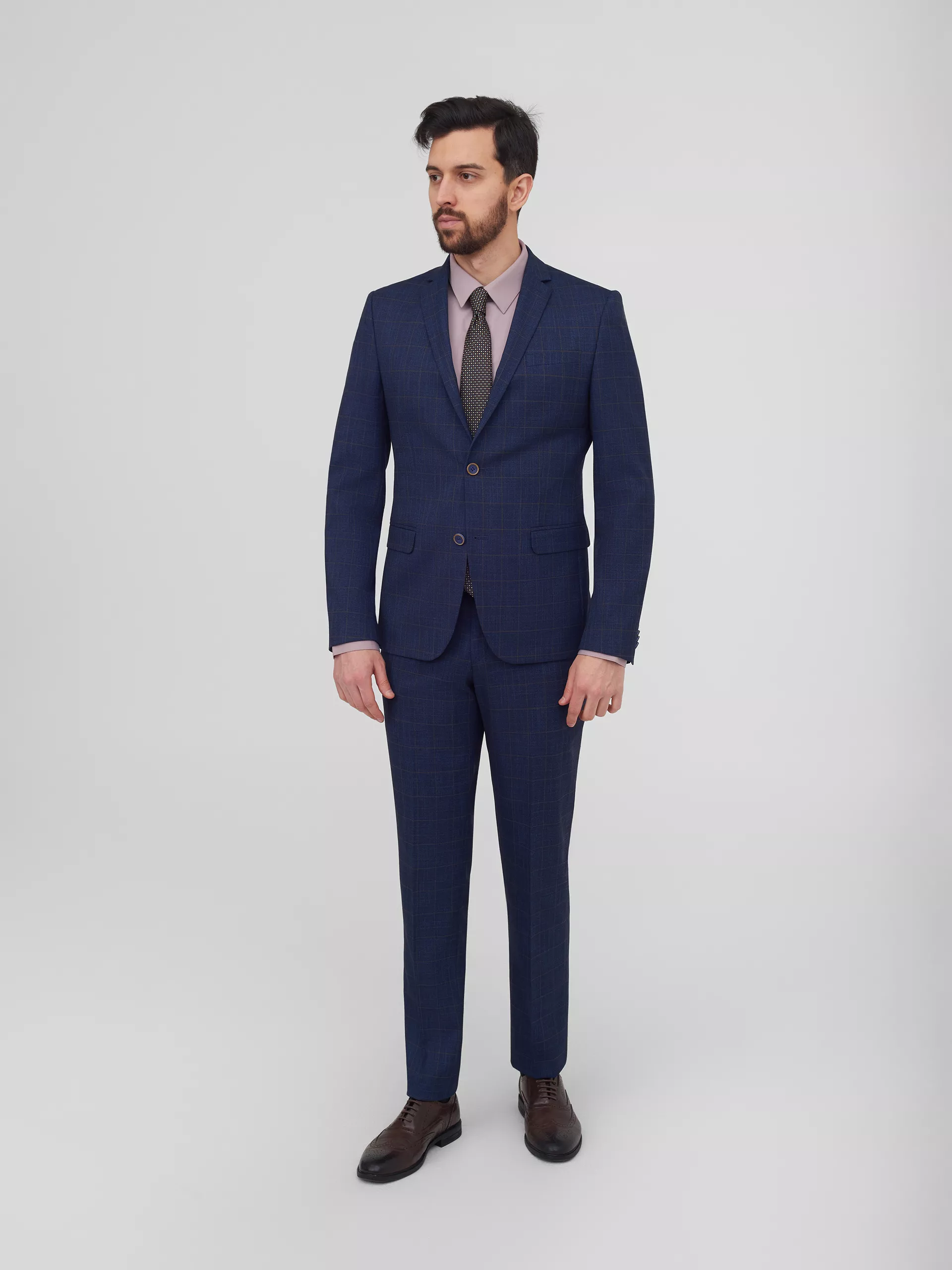 Тёмно-синий костюм в клетку Super Slim Fit