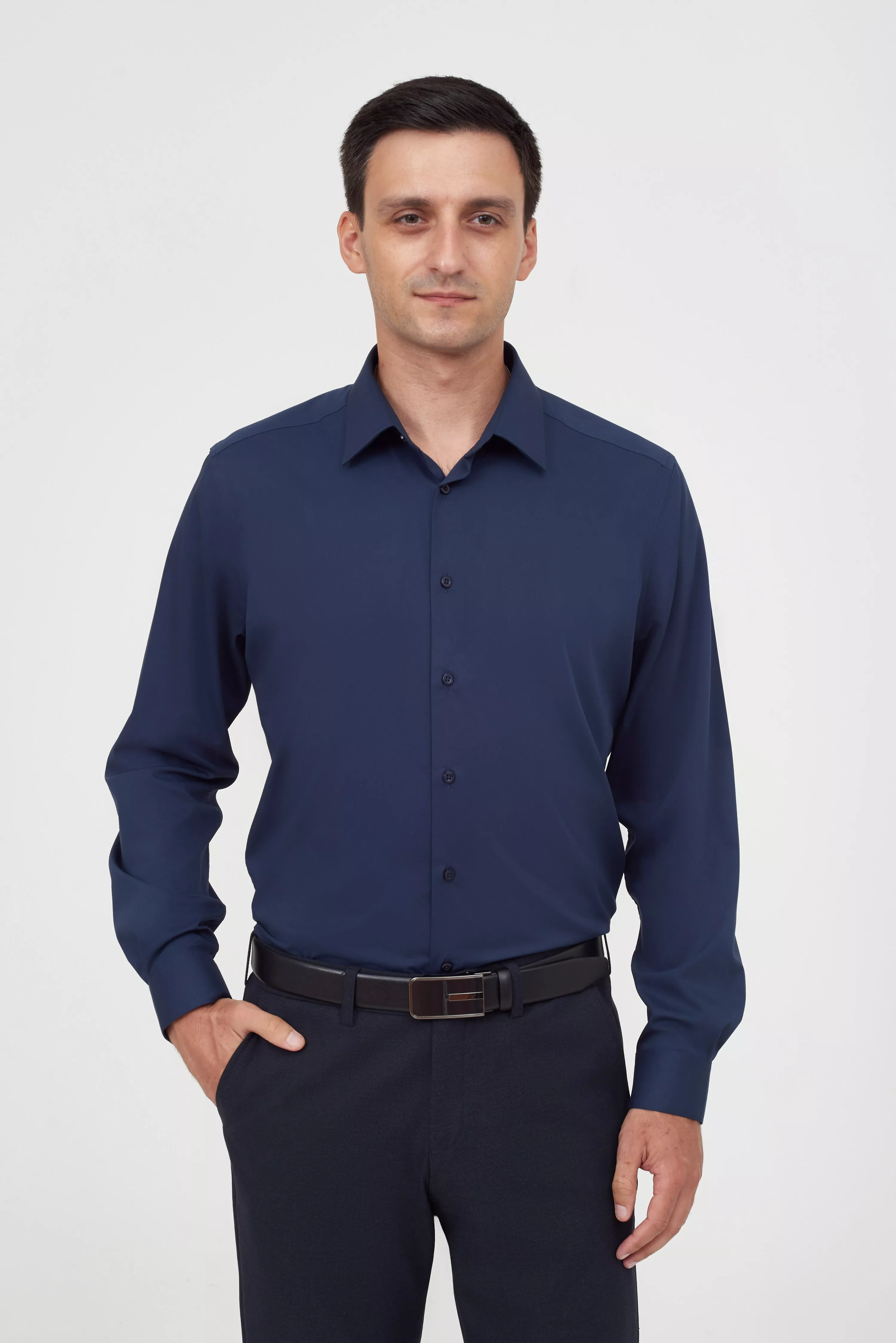 Однотонная рубашка с добавлением бамбука Slim Fit