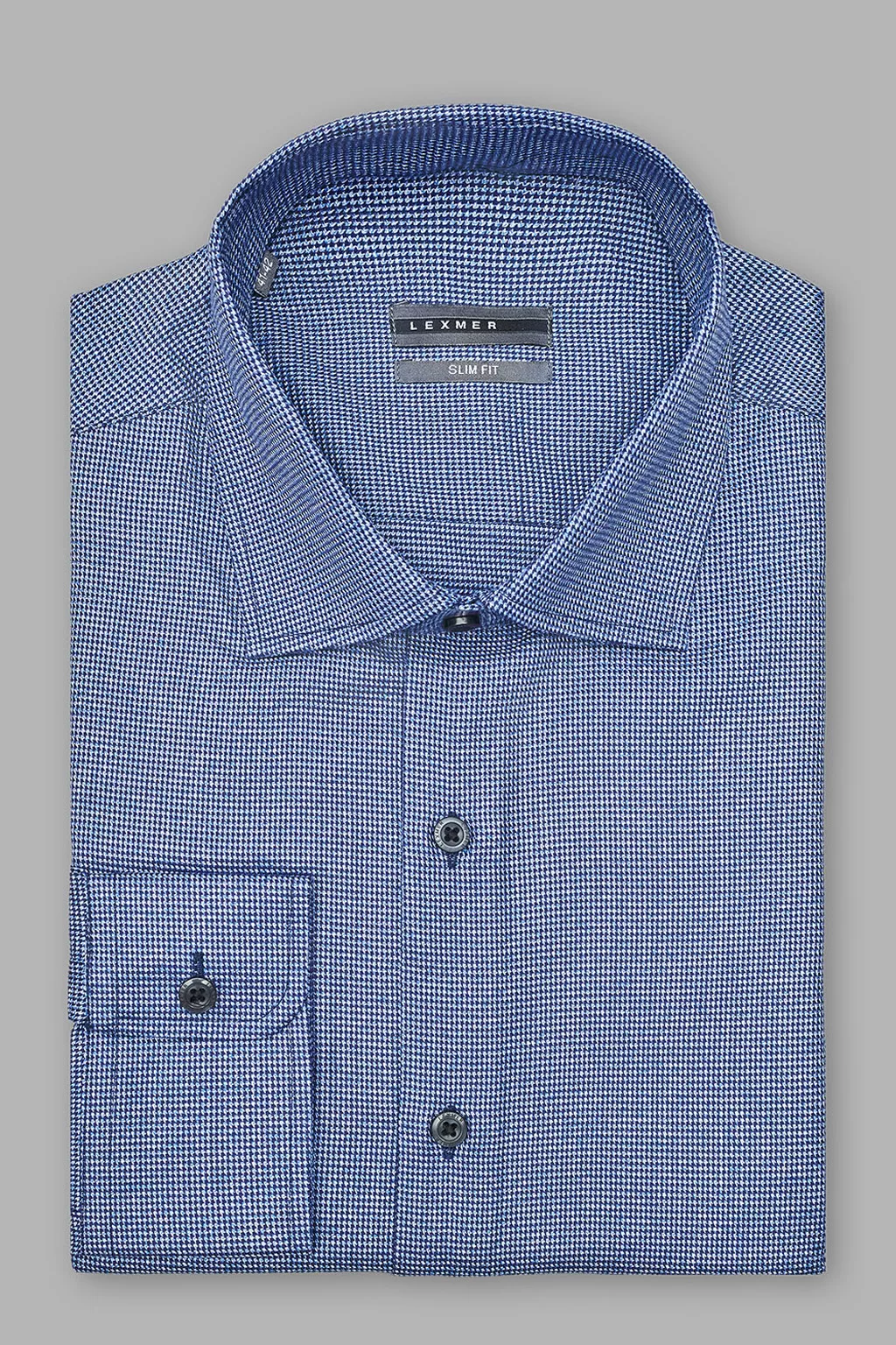 Синяя хлопковая рубашка с микродизайном Slim Fit