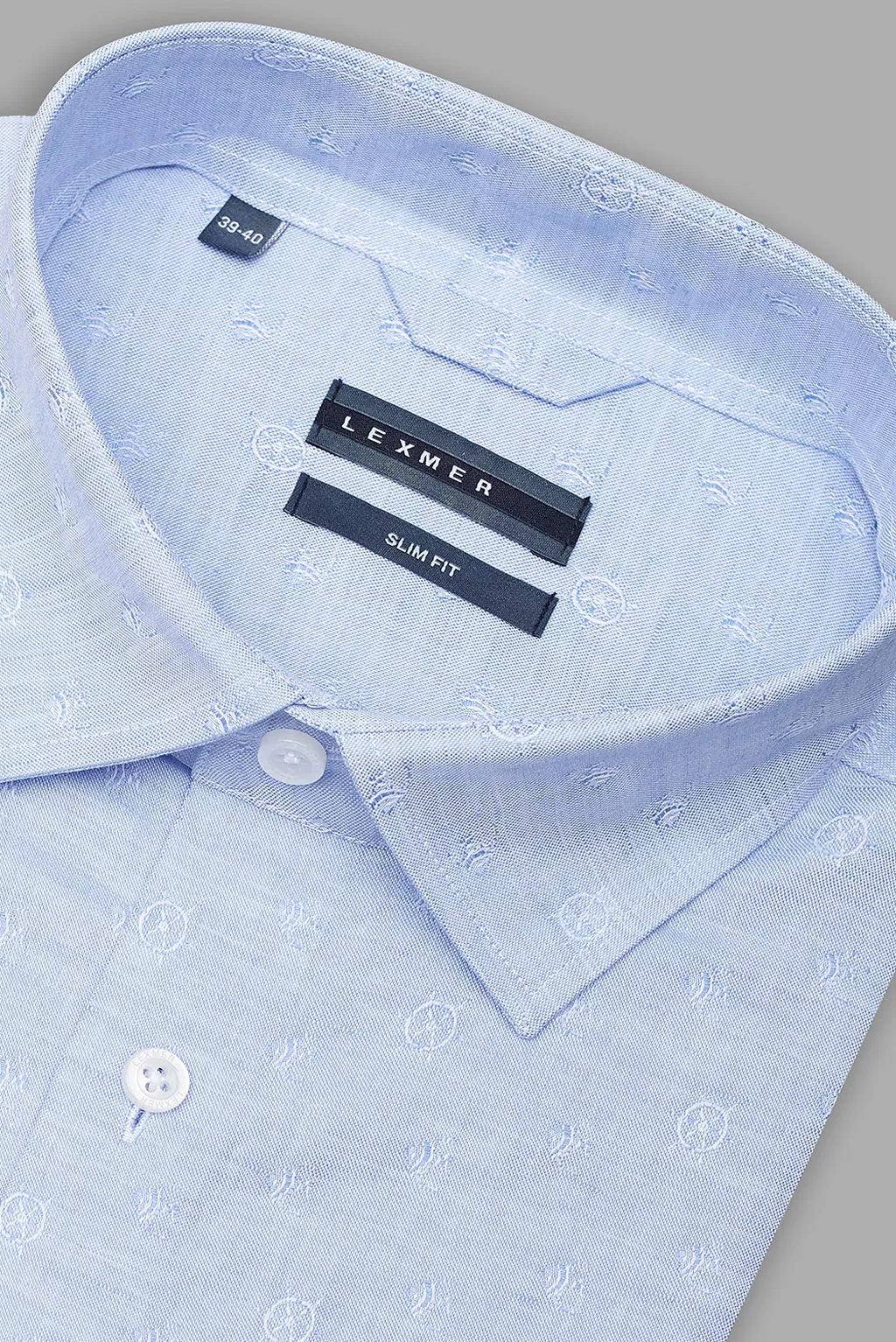 Голубая рубашка с микродизайном и коротким рукавом Slim Fit