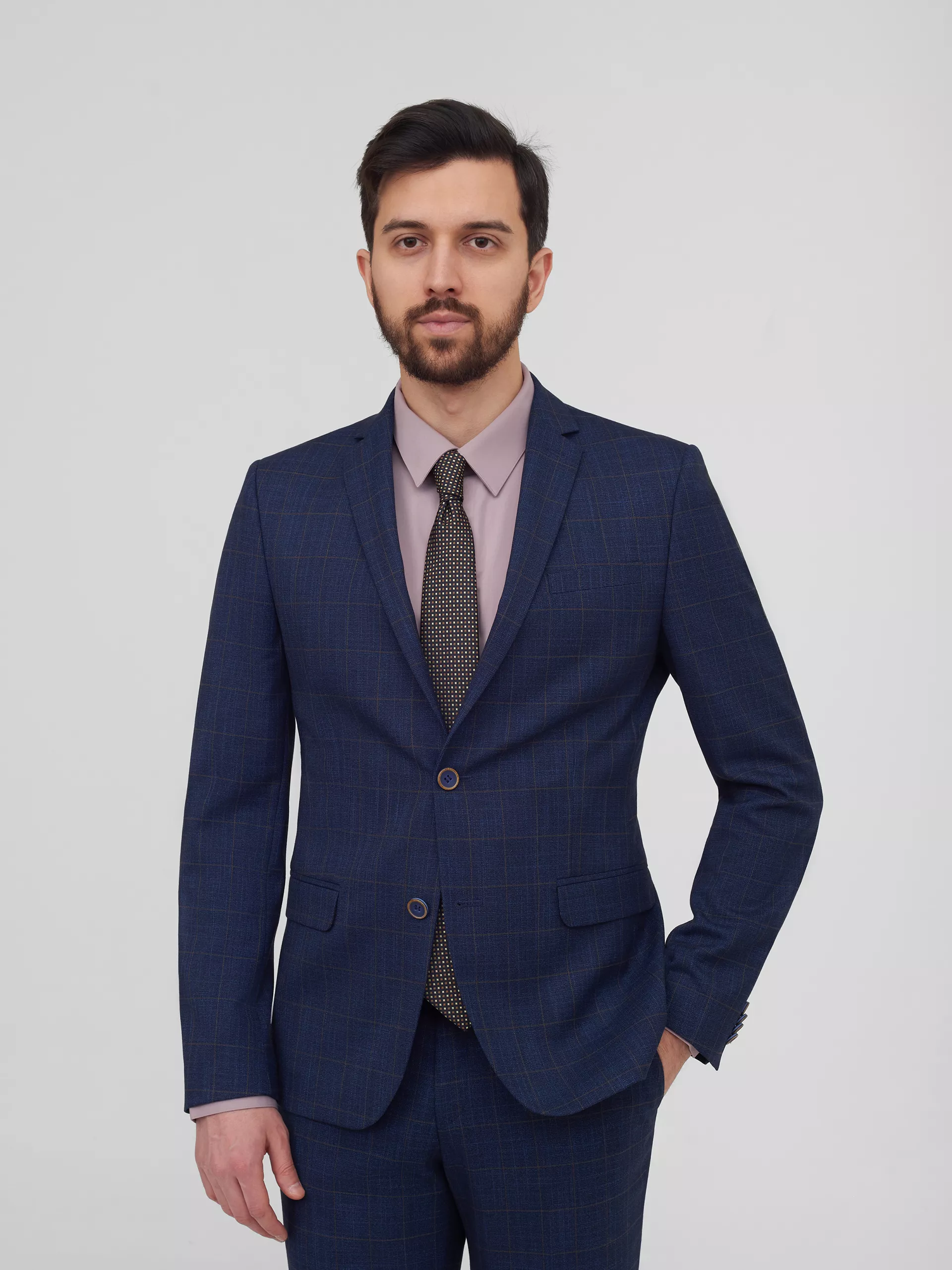 Тёмно-синий костюм в клетку Super Slim Fit